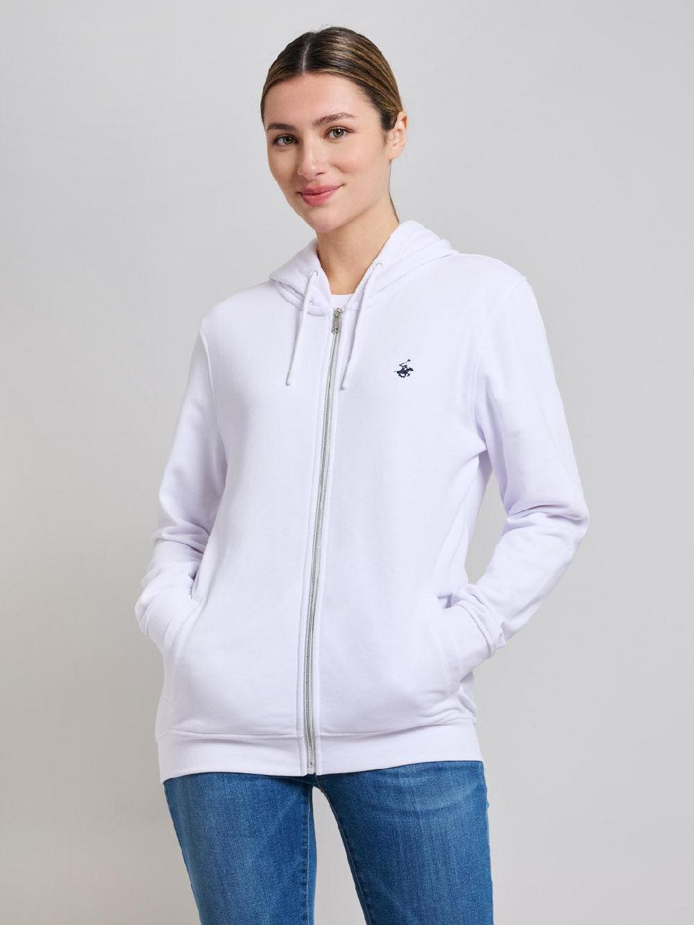 beverly hills polo club JERSEY FLEECE ZIP HOODIE GHOST WHITE