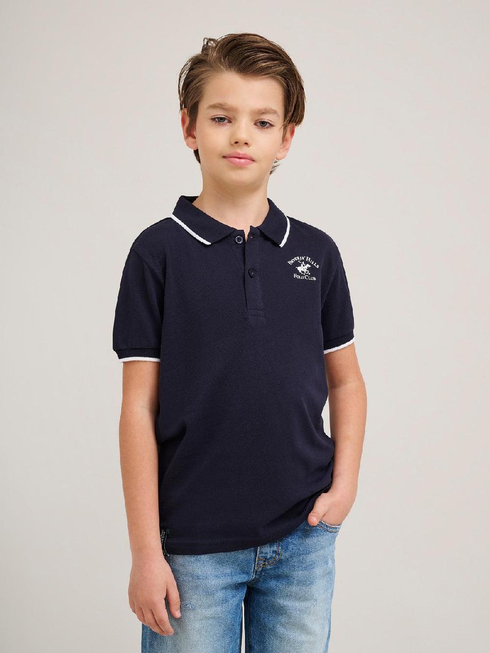 beverly hills polo club JUNIOR TIPPED POLO PONY POLO SHIRT NAVY