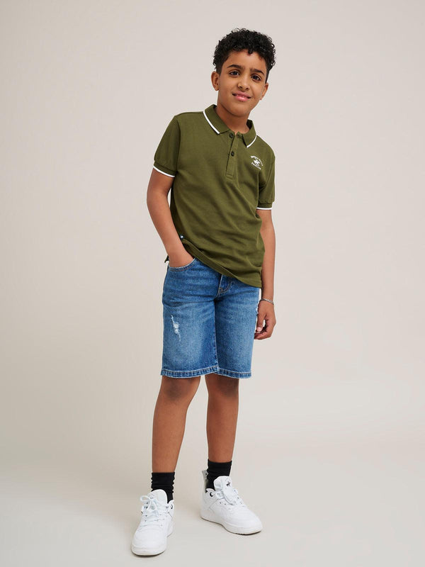 Beverly Hills Polo Club JUNIOR TIPPED POLO PONY POLO SHIRT OLIVE