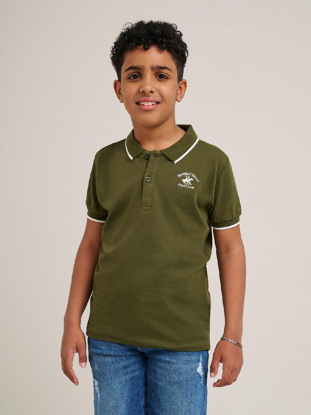 beverly hills polo club JUNIOR TIPPED POLO PONY POLO SHIRT OLIVE