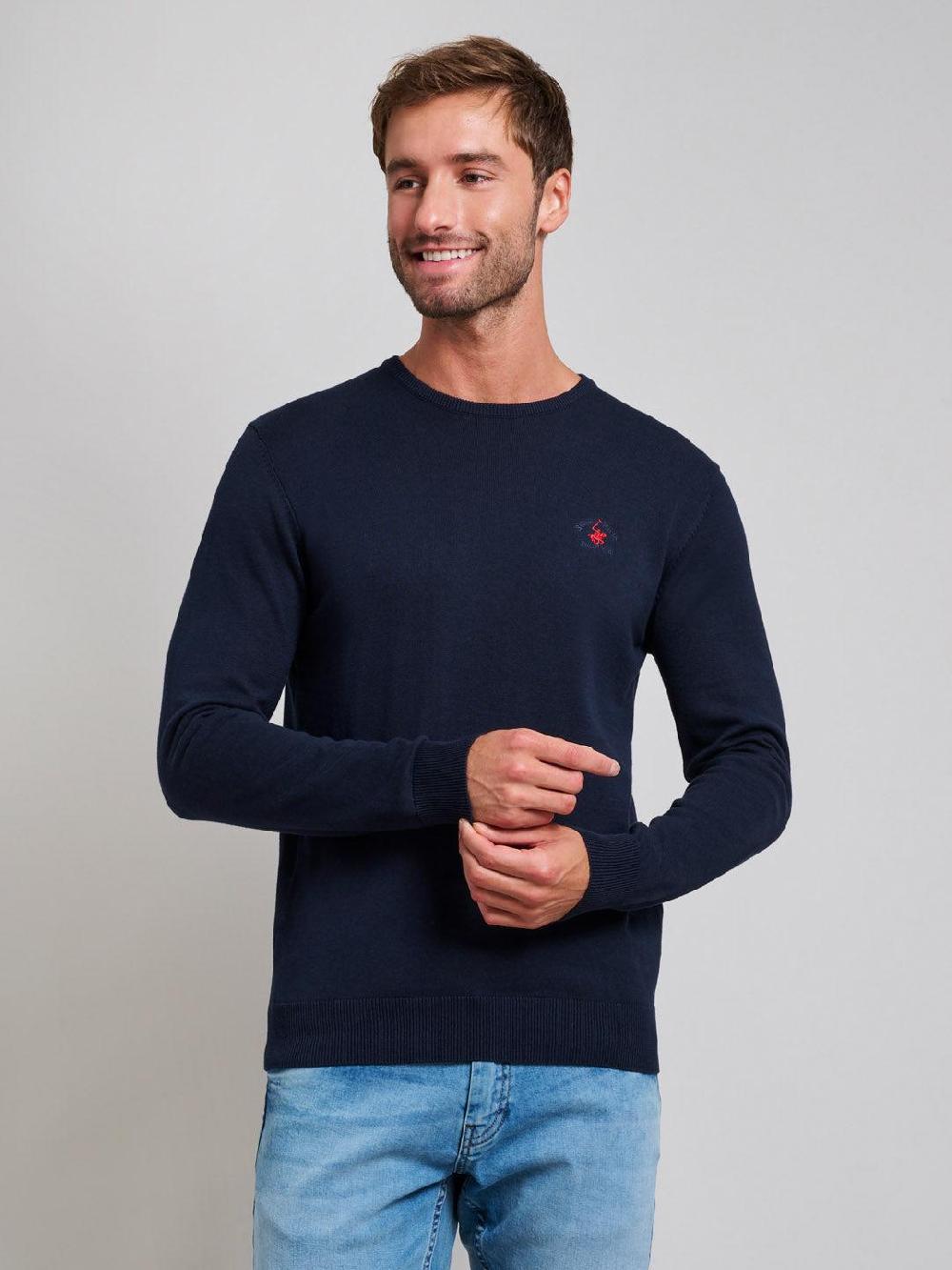 beverly hills polo club MODERN SLIM FIT CREWNECK COTTON KNIT DARK NAVY