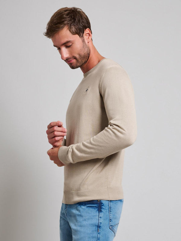 Beverly Hills Polo Club MODERN SLIM FIT CREWNECK COTTON KNIT DESERT SAND