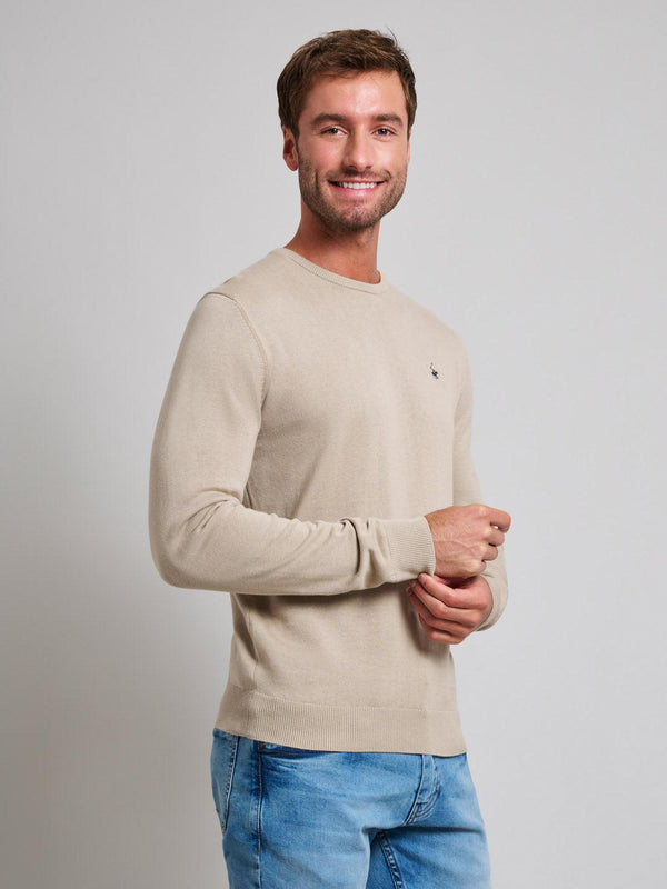 Beverly Hills Polo Club MODERN SLIM FIT CREWNECK COTTON KNIT DESERT SAND