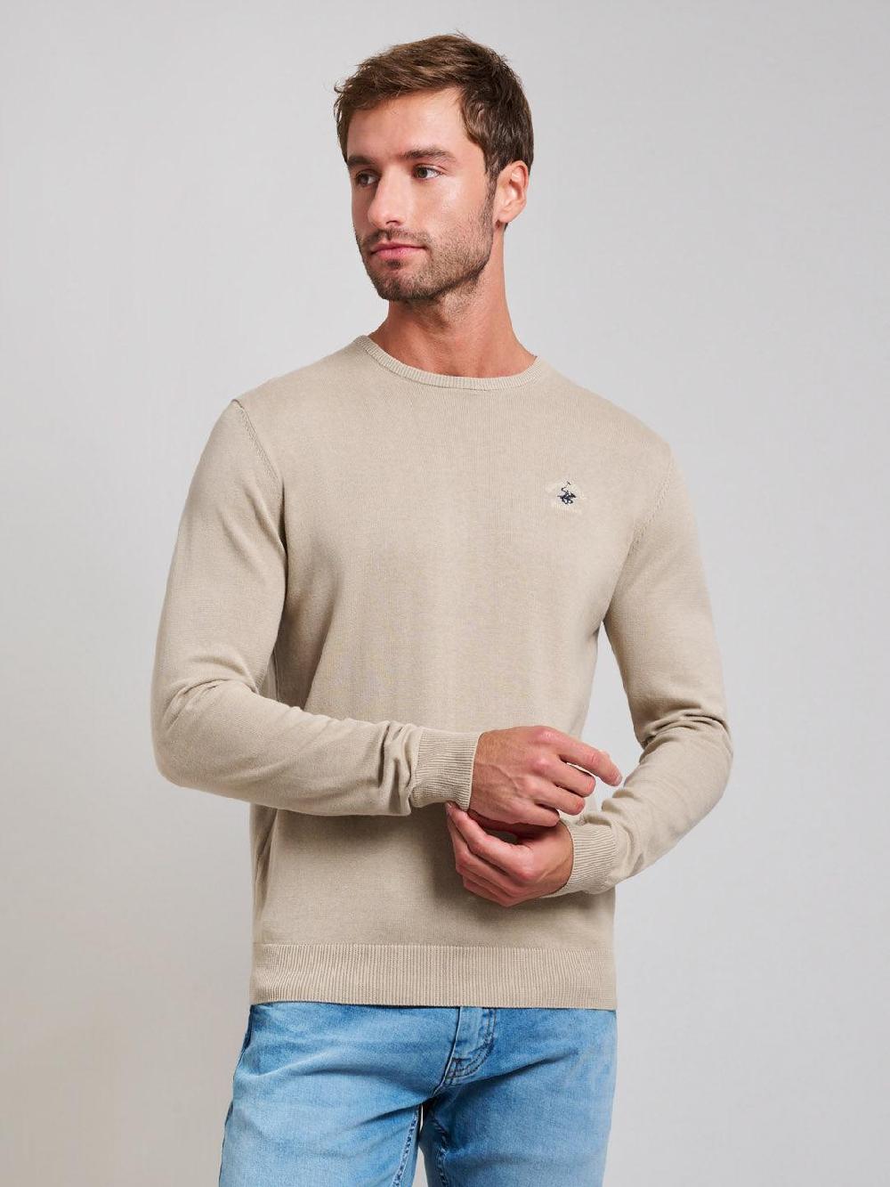beverly hills polo club MODERN SLIM FIT CREWNECK COTTON KNIT DESERT SAND
