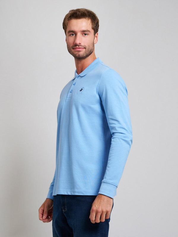 Beverly Hills Polo Club MODERN SLIM FIT LONG SLEEVED POLO SHIRT BREEZE BLUE
