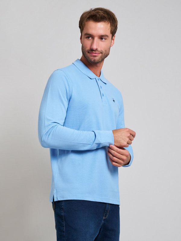 Beverly Hills Polo Club MODERN SLIM FIT LONG SLEEVED POLO SHIRT BREEZE BLUE