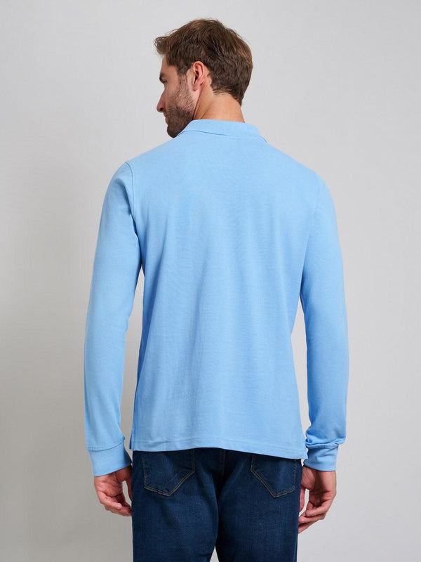 Beverly Hills Polo Club MODERN SLIM FIT LONG SLEEVED POLO SHIRT BREEZE BLUE