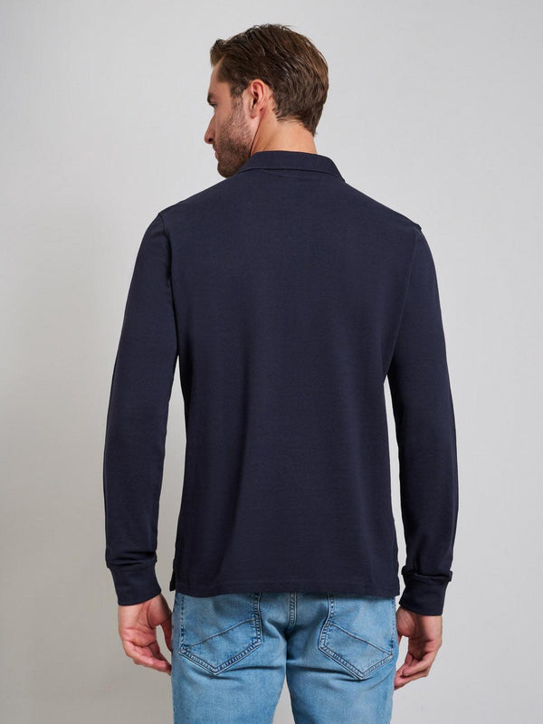 Beverly Hills Polo Club MODERN SLIM FIT LONG SLEEVED POLO SHIRT DARK NAVY