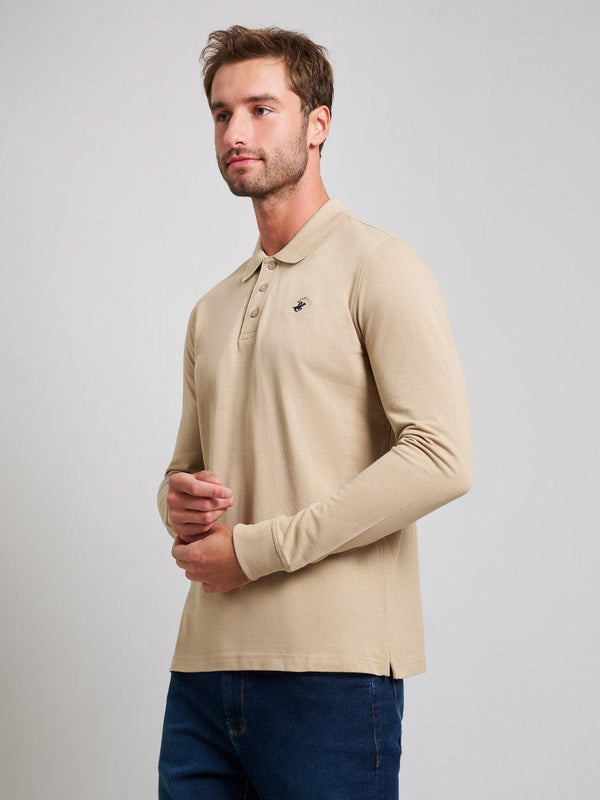 Beverly Hills Polo Club MODERN SLIM FIT LONG SLEEVED POLO SHIRT DESERT SAND