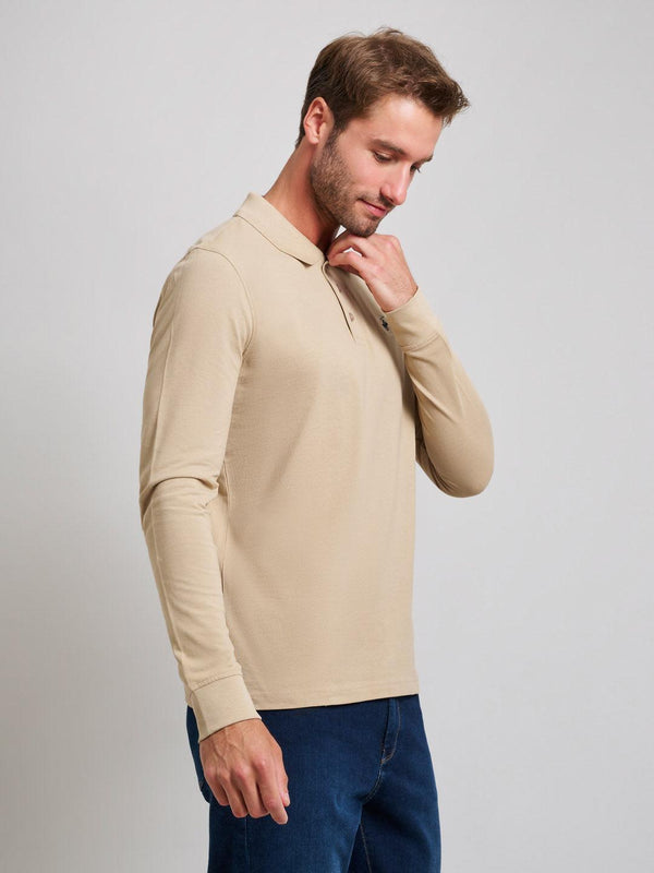 Beverly Hills Polo Club MODERN SLIM FIT LONG SLEEVED POLO SHIRT DESERT SAND
