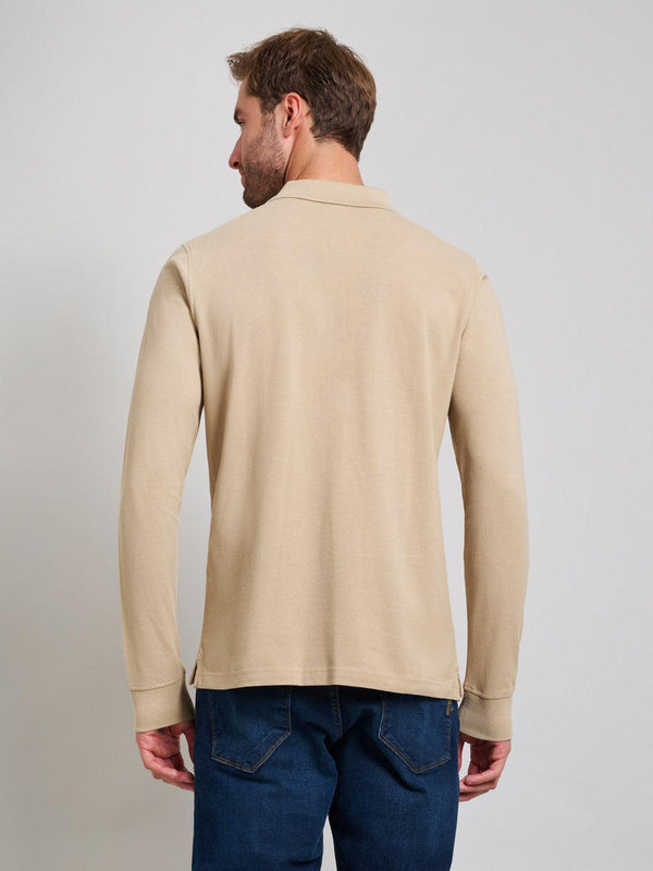 Beverly Hills Polo Club MODERN SLIM FIT LONG SLEEVED POLO SHIRT DESERT SAND