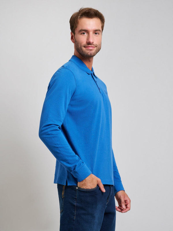 Beverly Hills Polo Club MODERN SLIM FIT LONG SLEEVED POLO SHIRT MARINE BLUE
