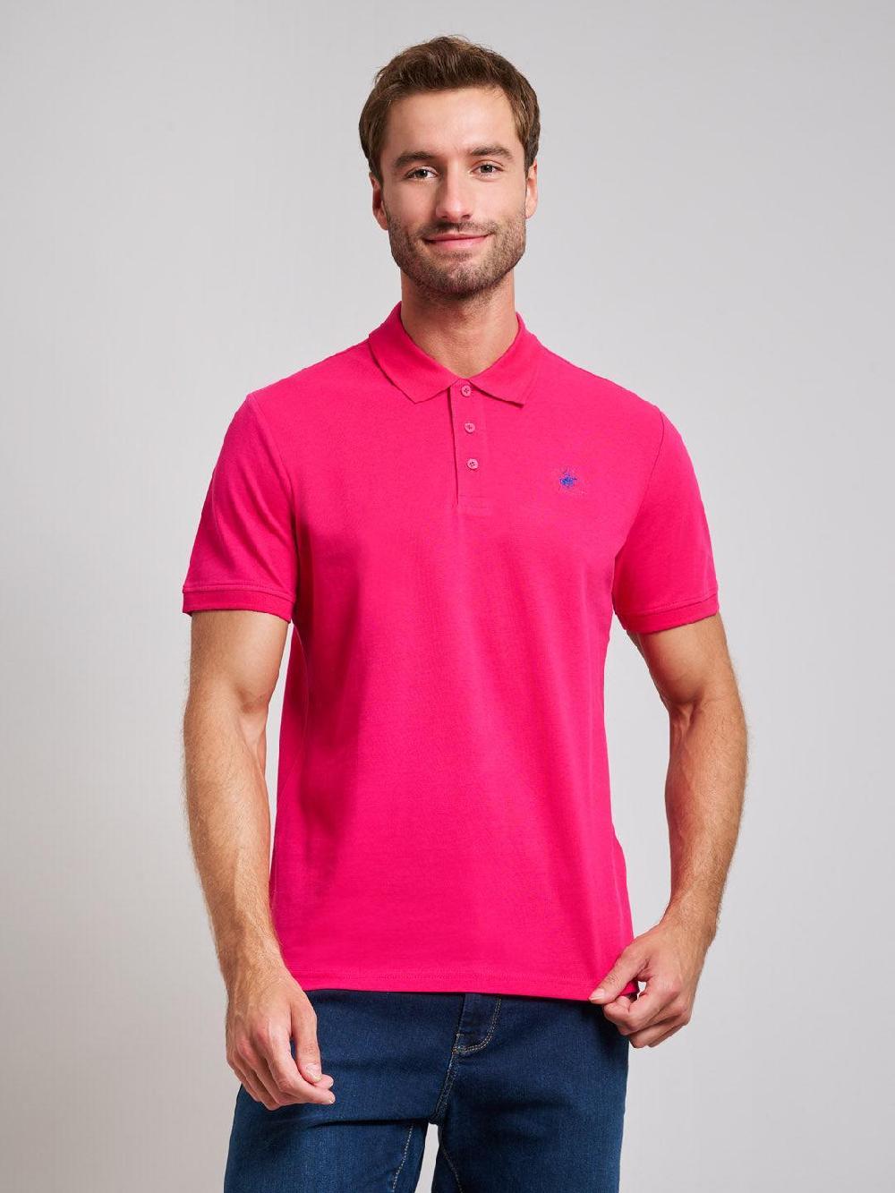 beverly hills polo club MODERN SLIM FIT POLO SHIRT OPEN FUCHSIA