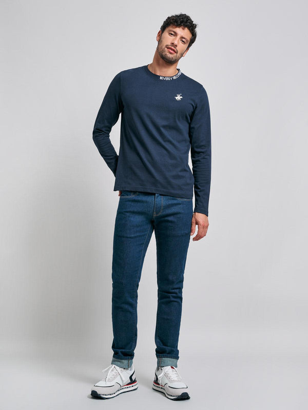 Beverly Hills Polo Club NECK LOGO ICON PONY LS T-SHIRT NAVY