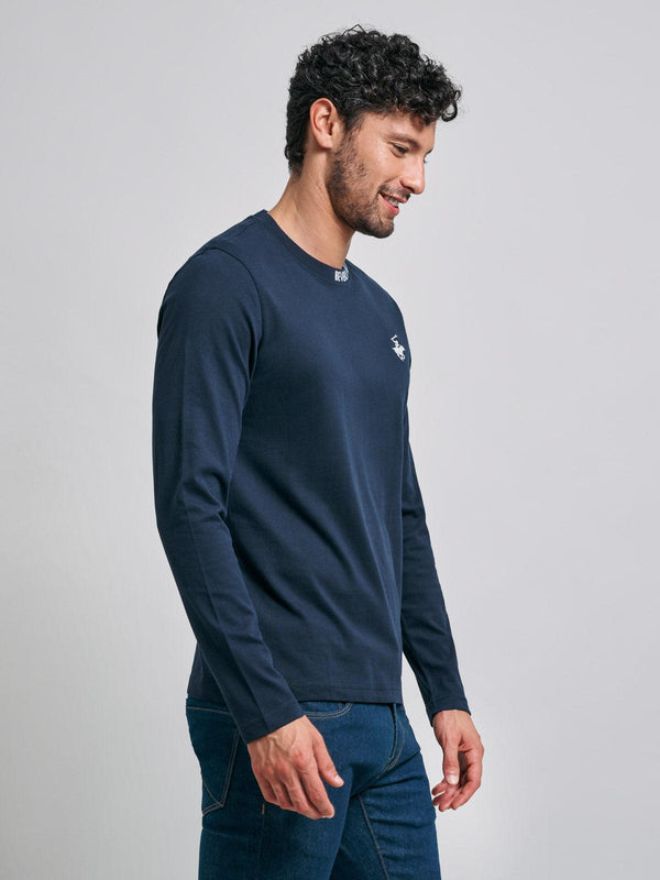 Beverly Hills Polo Club NECK LOGO ICON PONY LS T-SHIRT NAVY