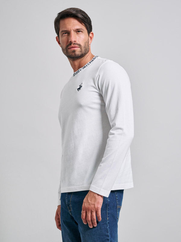 Beverly Hills Polo Club NECK LOGO ICON PONY LS T-SHIRT WINTER WHITE