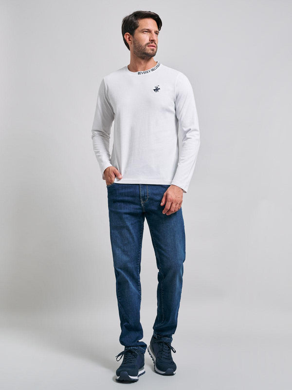 Beverly Hills Polo Club NECK LOGO ICON PONY LS T-SHIRT WINTER WHITE