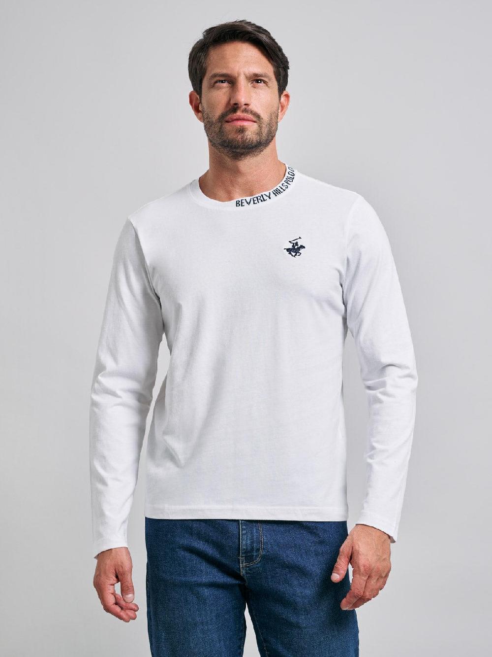 beverly hills polo club NECK LOGO ICON PONY LS T-SHIRT WINTER WHITE