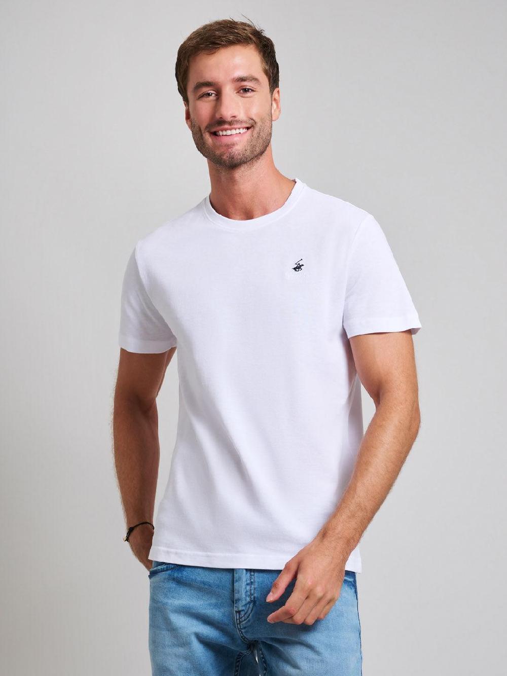 beverly hills polo club PIQUE COTTON MODERN SLIM FIT T-SHIRT GHOST WHITE