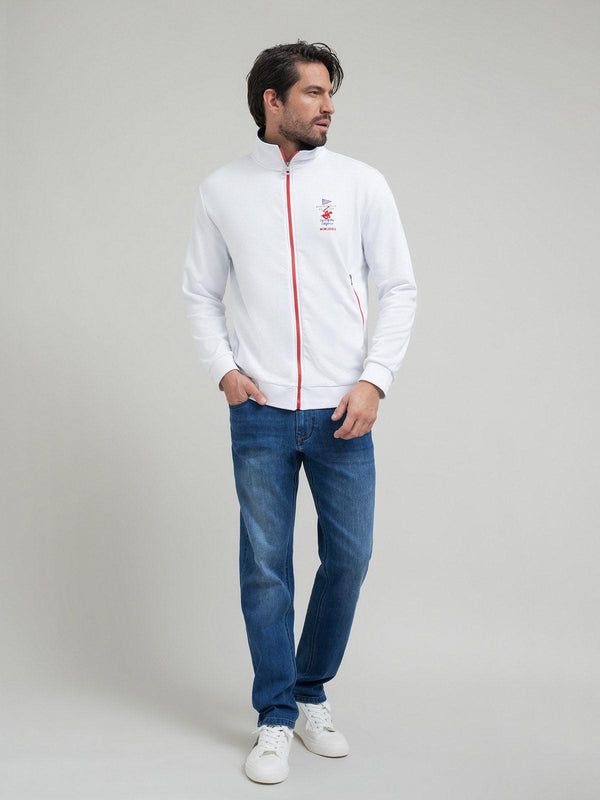 Beverly Hills Polo Club POLO CLUB FLAG LOGO ZIP SWEAT WHITE