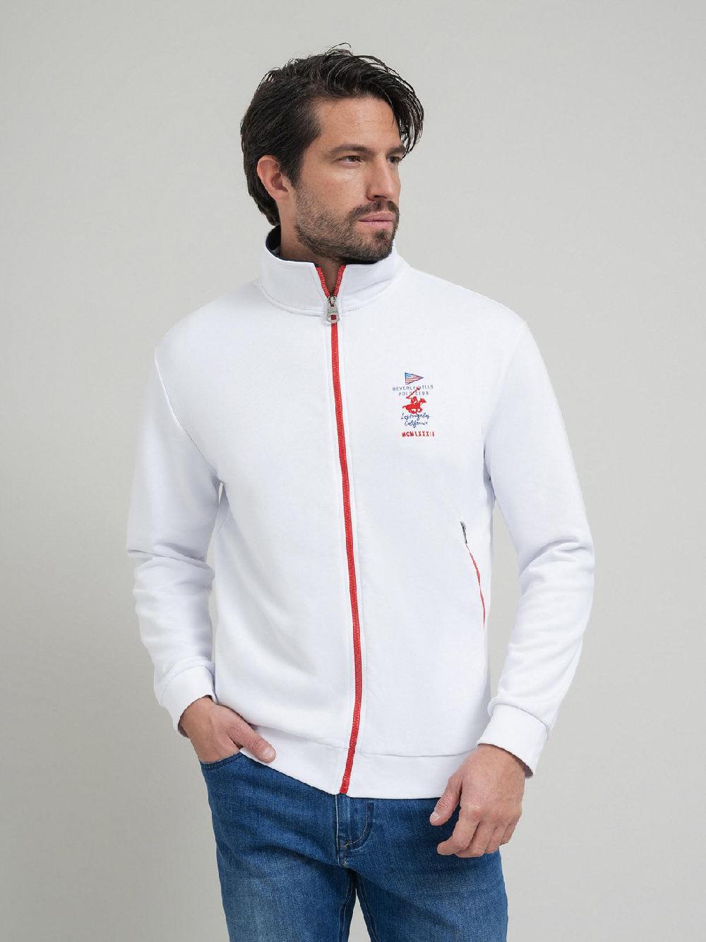 beverly hills polo club POLO CLUB FLAG LOGO ZIP SWEAT WHITE