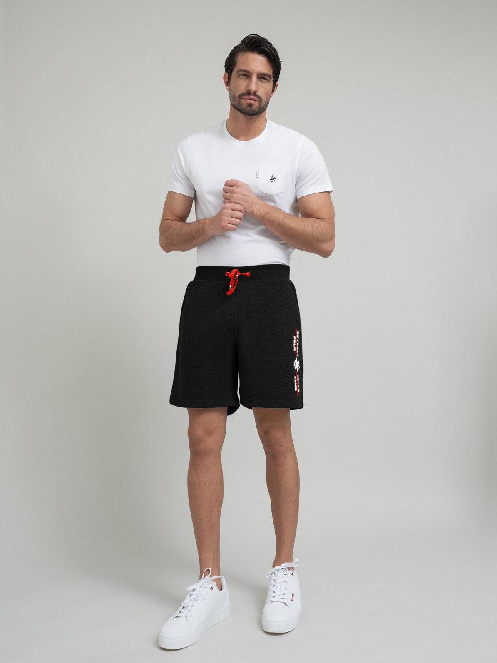 beverly hills polo club POLO CLUB STRIPE LOGO FLEECE SHORTS BLACK