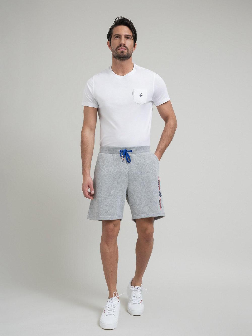 beverly hills polo club POLO CLUB STRIPE LOGO FLEECE SHORTS GREY MELANGE