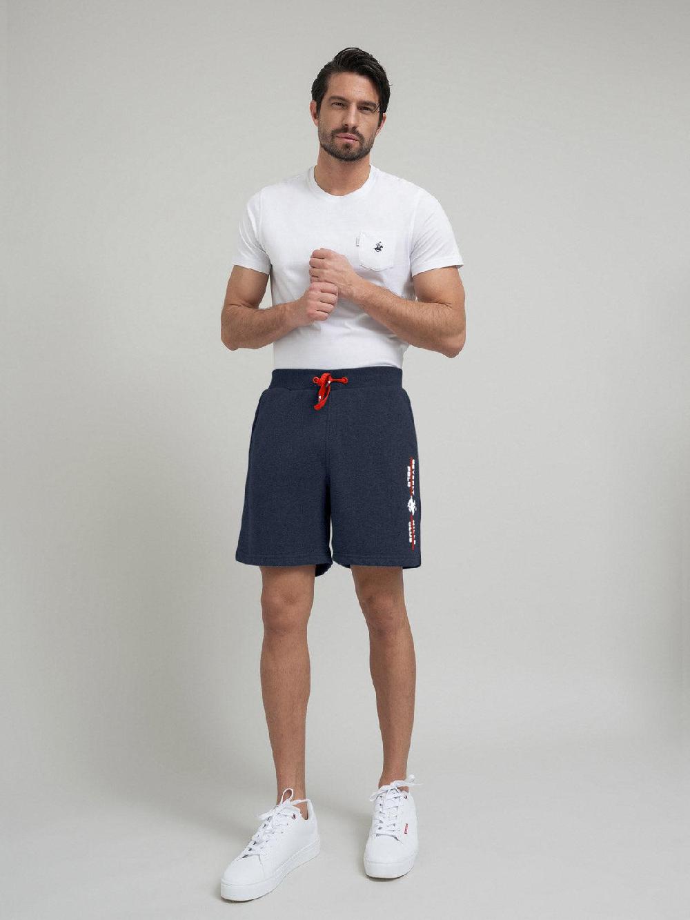 beverly hills polo club POLO CLUB STRIPE LOGO FLEECE SHORTS NAVY