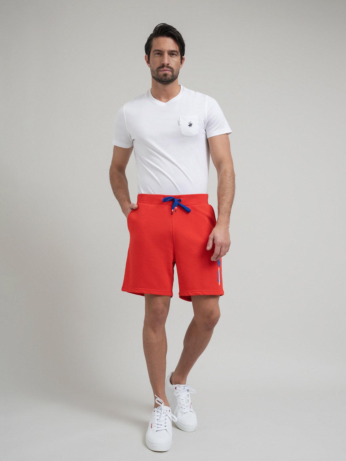 beverly hills polo club POLO CLUB STRIPE LOGO FLEECE SHORTS RED