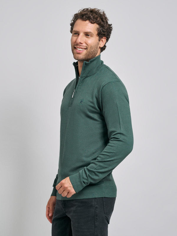 Beverly Hills Polo Club POLO PONY 1/4 ZIP KNIT FOREST GREEN