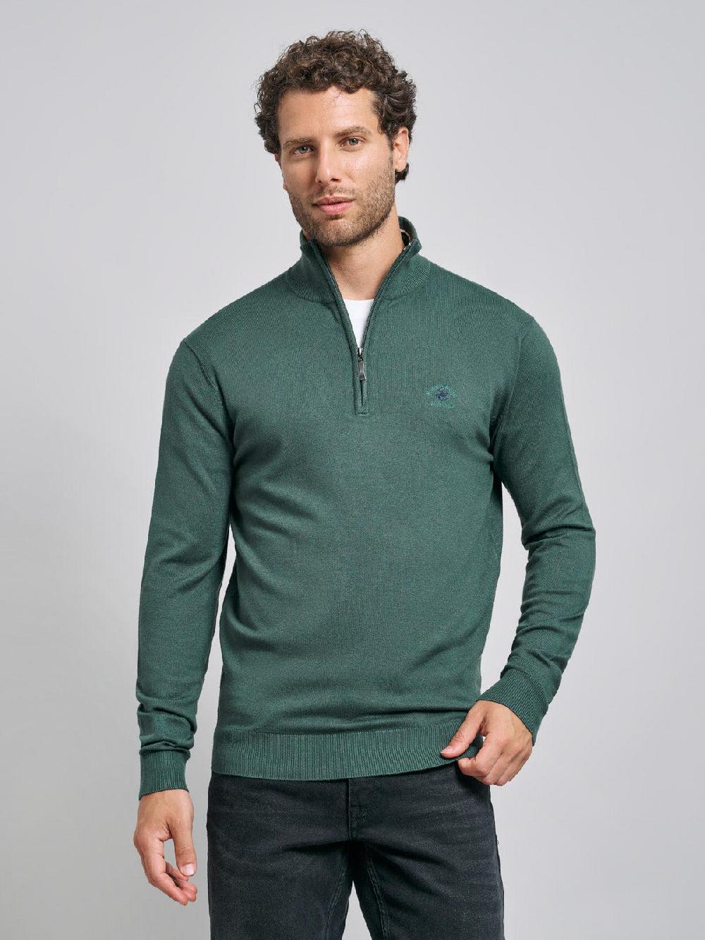 beverly hills polo club POLO PONY 1/4 ZIP KNIT FOREST GREEN