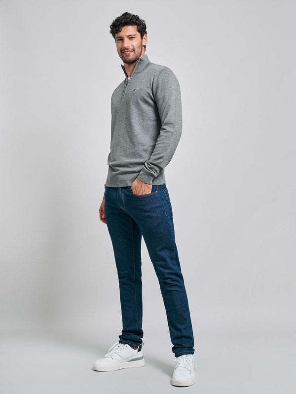 Beverly Hills Polo Club POLO PONY 1/4 ZIP KNIT GREY MELANGE