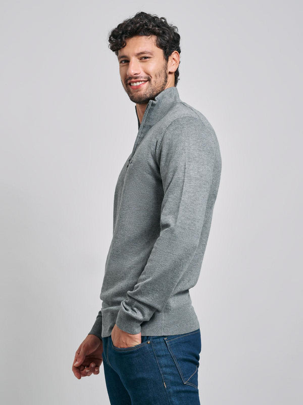 Beverly Hills Polo Club POLO PONY 1/4 ZIP KNIT GREY MELANGE