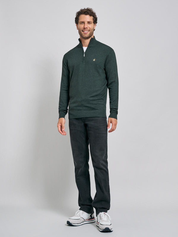 Beverly Hills Polo Club POLO PONY 1/4 ZIP KNIT HUNTER GREEN