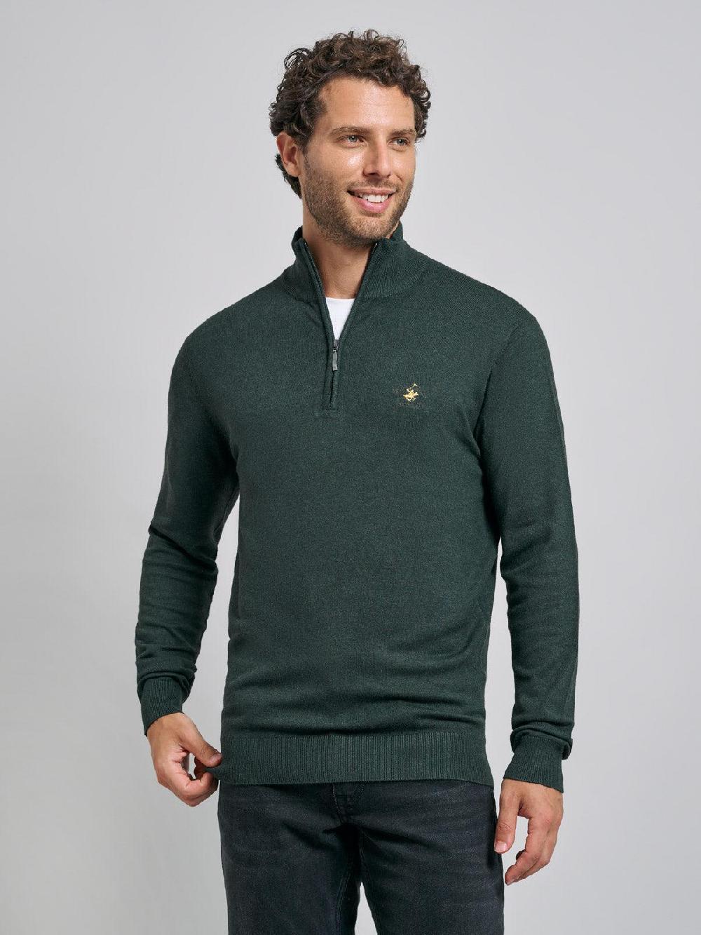 beverly hills polo club POLO PONY 1/4 ZIP KNIT HUNTER GREEN