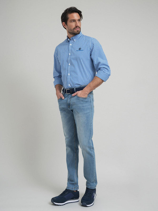 Beverly Hills Polo Club POLO PONY BUTTON DOWN CHECK SHIRT BLUE