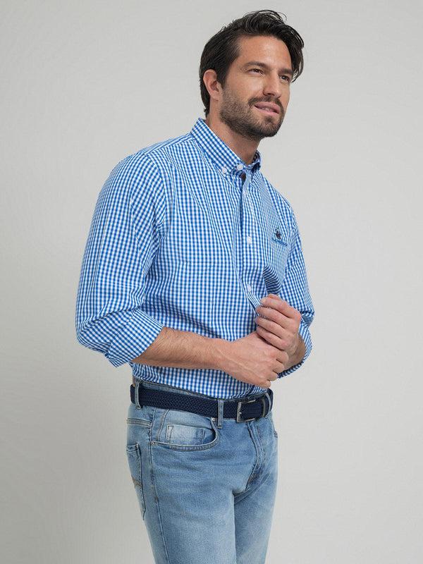 Beverly Hills Polo Club POLO PONY BUTTON DOWN CHECK SHIRT BLUE