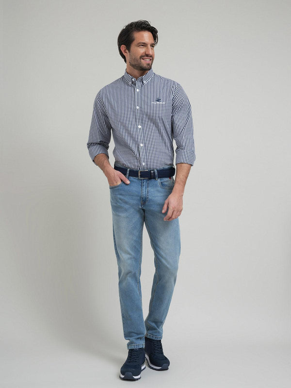 Beverly Hills Polo Club POLO PONY BUTTON DOWN CHECK SHIRT NAVY