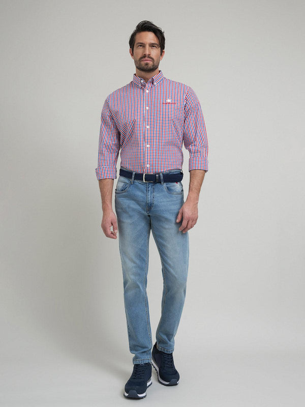 Beverly Hills Polo Club POLO PONY BUTTON DOWN CHECK SHIRT RED MULTI