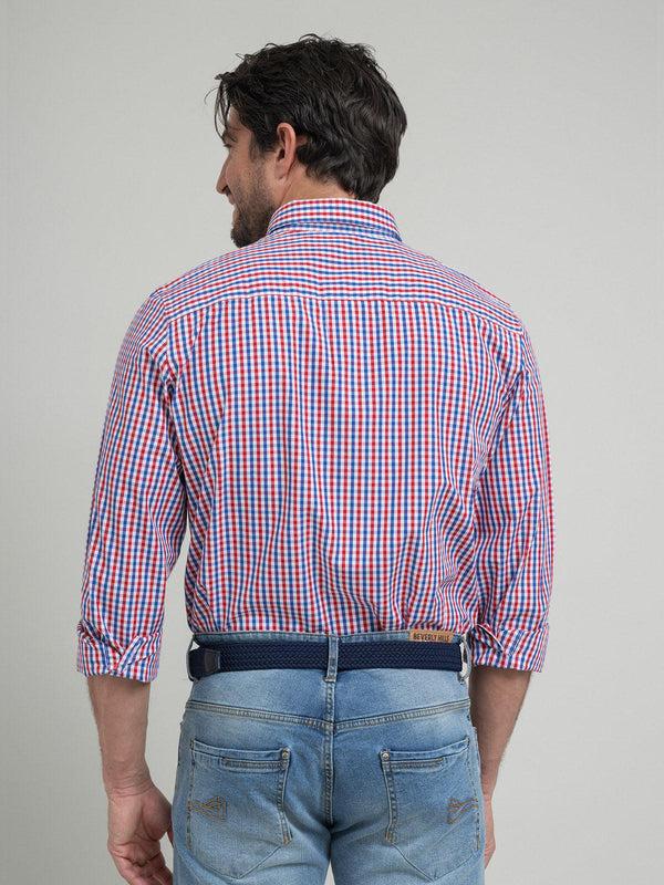 Beverly Hills Polo Club POLO PONY BUTTON DOWN CHECK SHIRT RED MULTI