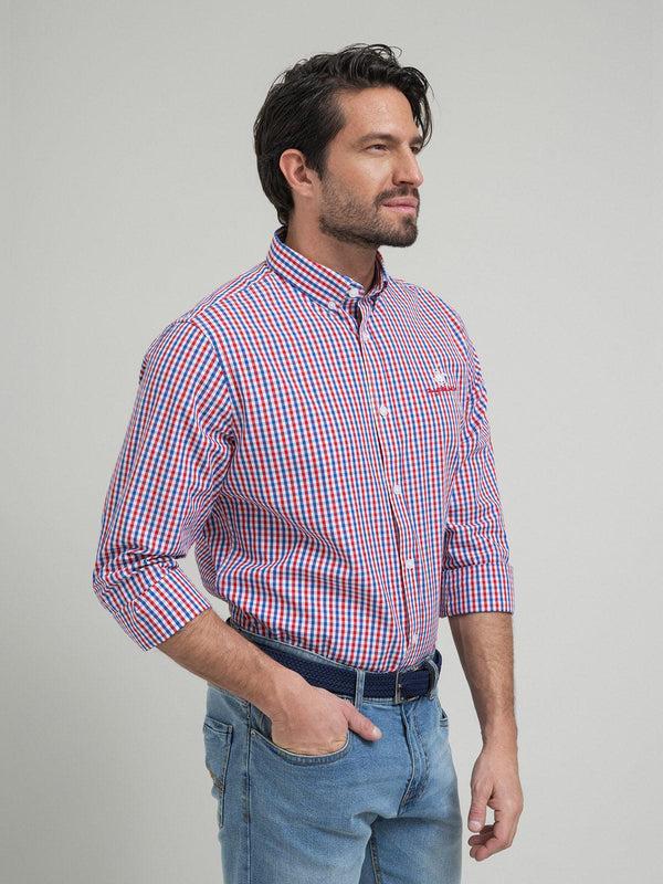 Beverly Hills Polo Club POLO PONY BUTTON DOWN CHECK SHIRT RED MULTI