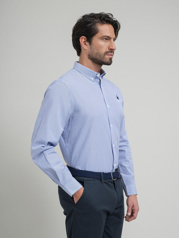 Beverly Hills Polo Club POLO PONY BUTTON DOWN SHIRT BLUE STRIPE