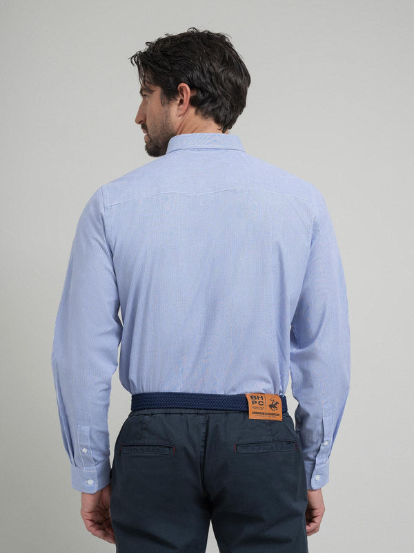 Beverly Hills Polo Club POLO PONY BUTTON DOWN SHIRT BLUE STRIPE