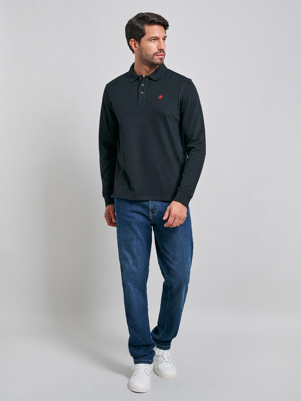 Beverly Hills Polo Club POLO PONY LS POLO SHIRT BLACK