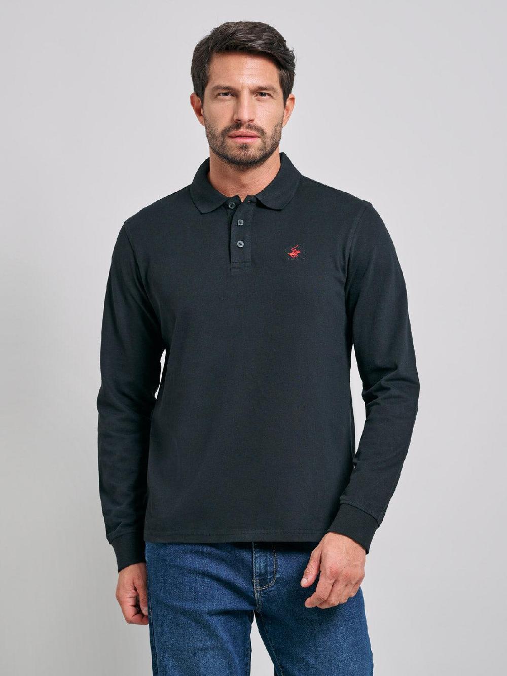 beverly hills polo club POLO PONY LS POLO SHIRT BLACK