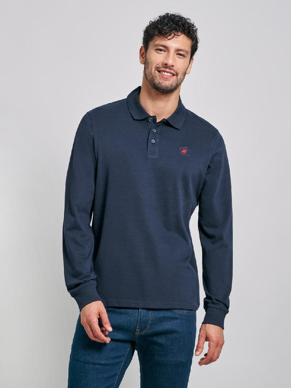 beverly hills polo club POLO PONY LS POLO SHIRT NAVY