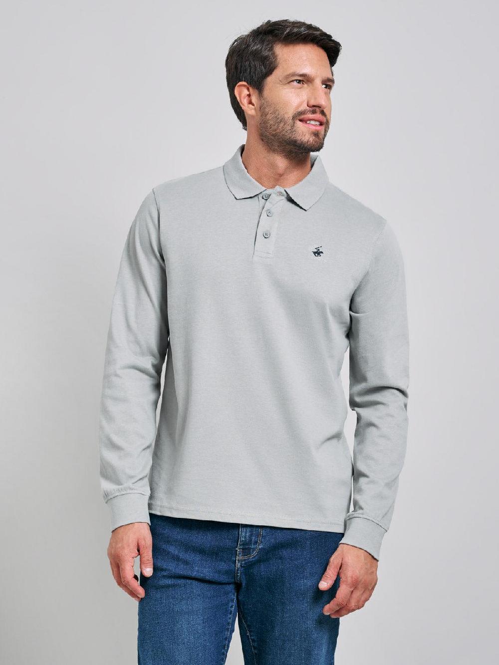 beverly hills polo club POLO PONY LS POLO SHIRT STEEL GREY