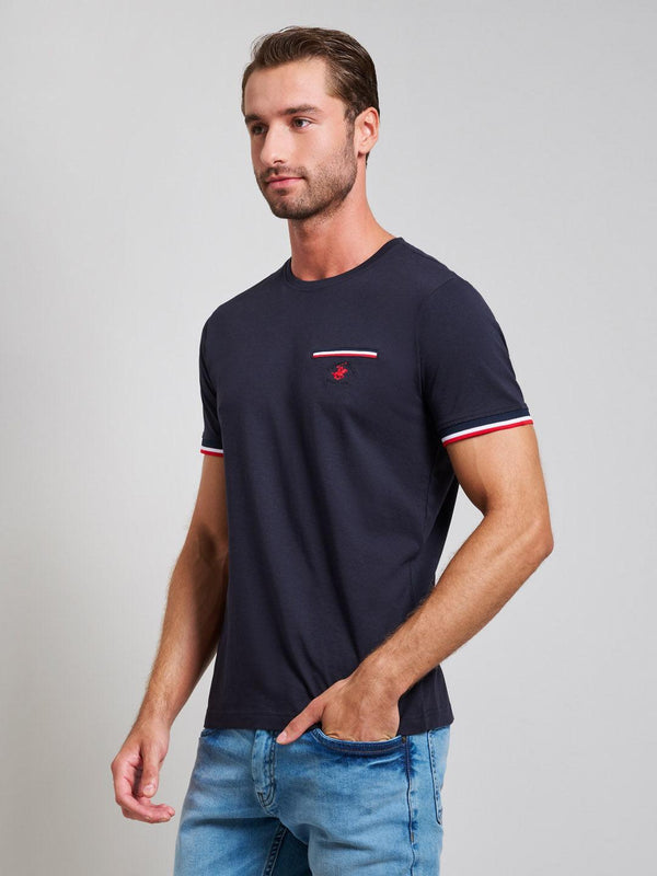 Beverly Hills Polo Club RIBBED FALSE POCKET MODERN SLIM FIT T-SHIRT DARK NAVY