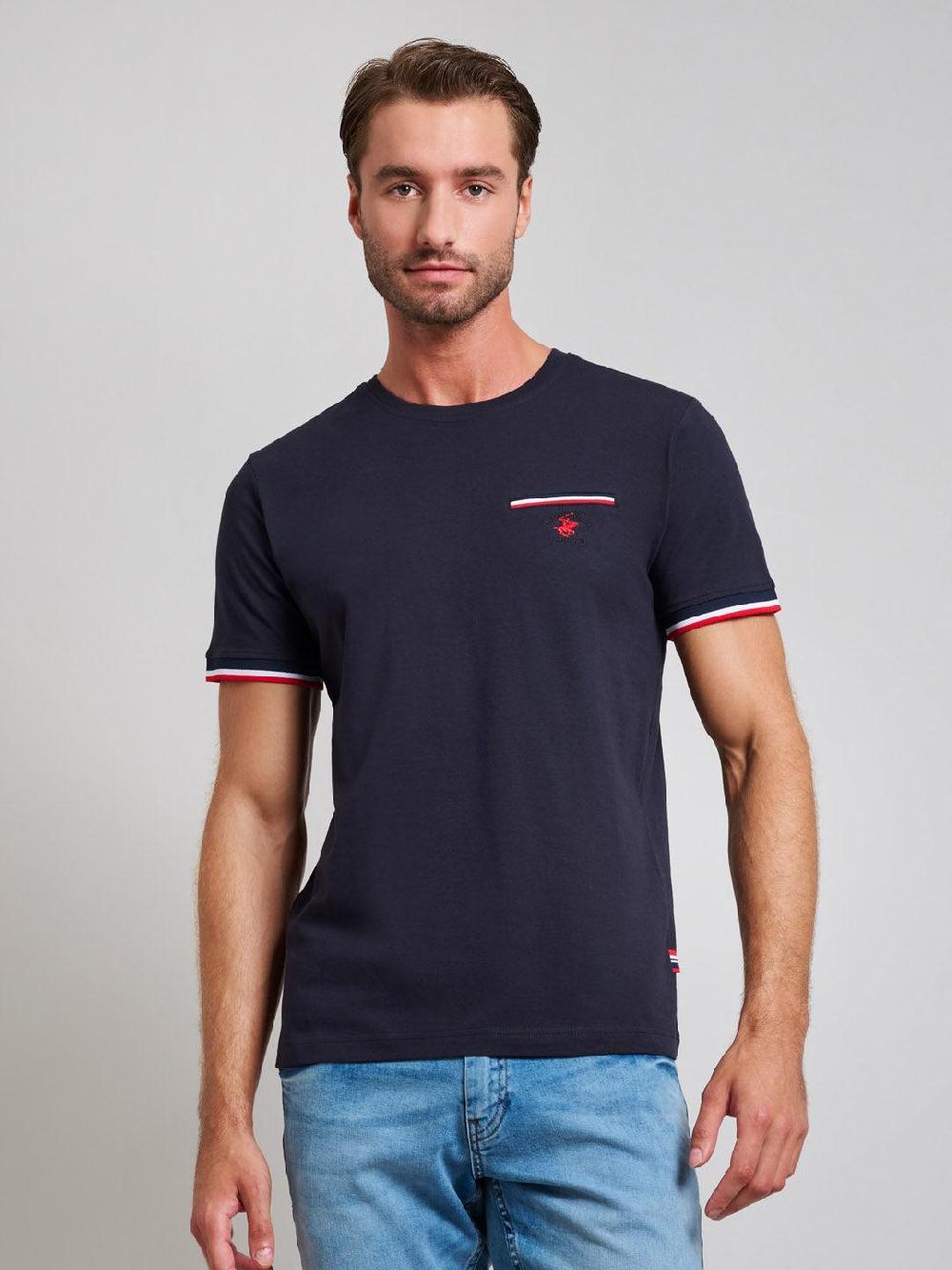 beverly hills polo club RIBBED FALSE POCKET MODERN SLIM FIT T-SHIRT DARK NAVY