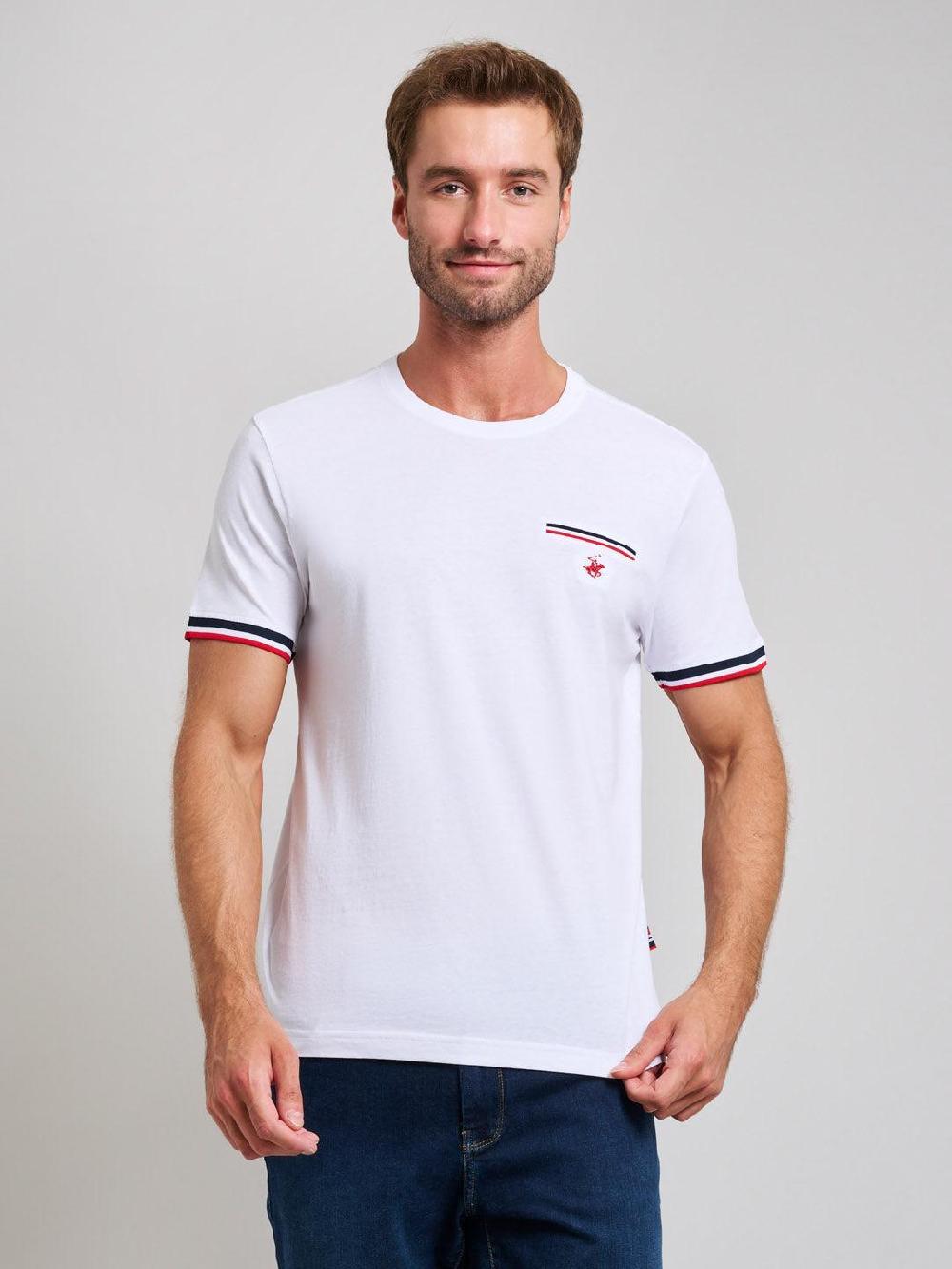 beverly hills polo club RIBBED FALSE POCKET MODERN SLIM FIT T-SHIRT GHOST WHITE